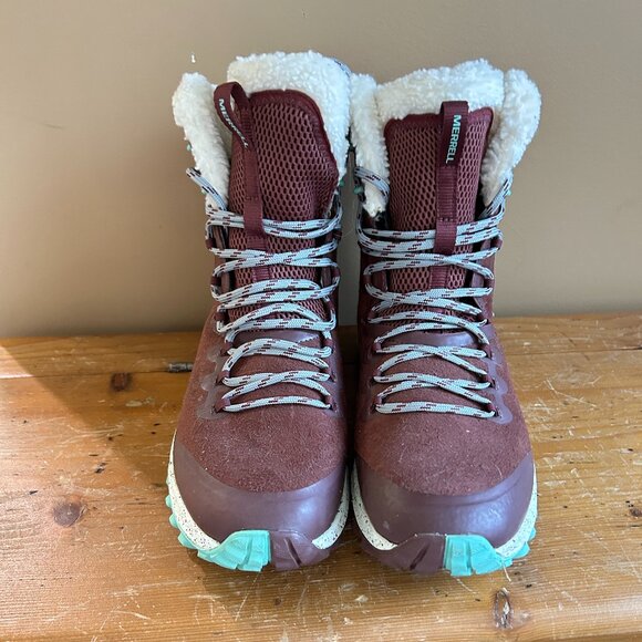 Merrell Women’s Bravada PLR WP‎ Boots Sz 10 Burgundy Waterproof Suede Faux Fur - Picture 3 of 6